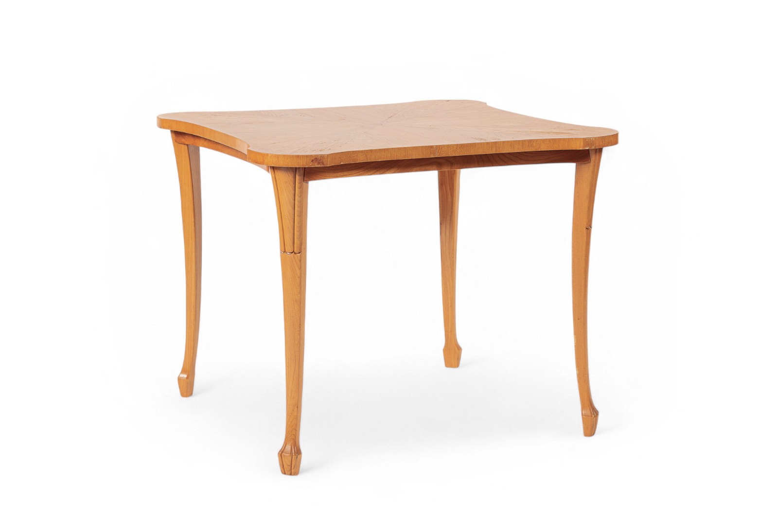 1940s Vintage Art Deco Swedish Square Beech Scalloped Table