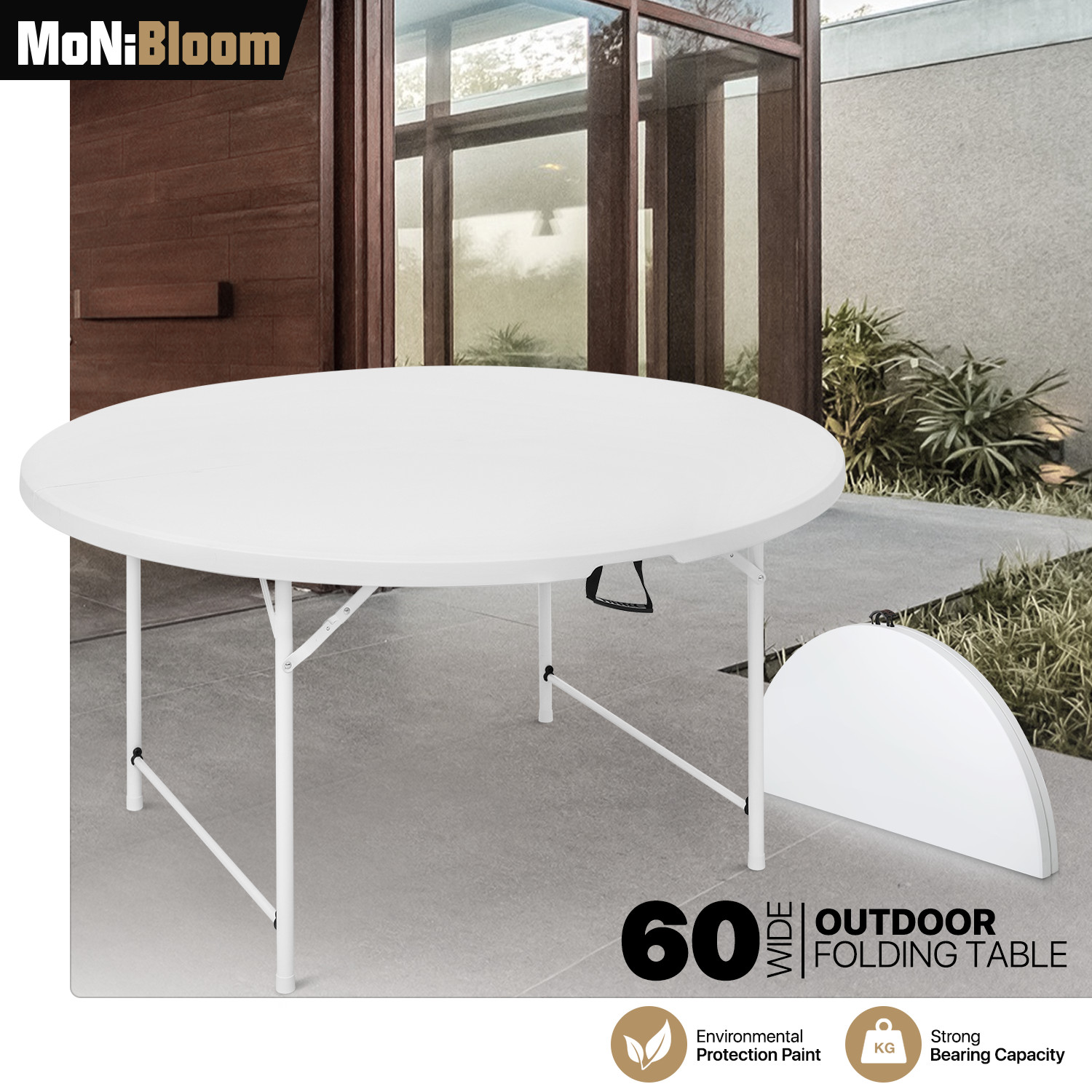 Foldable Indoor Plastic Round Dining Table Portable Outdoor Picnic Desk w/Handle
