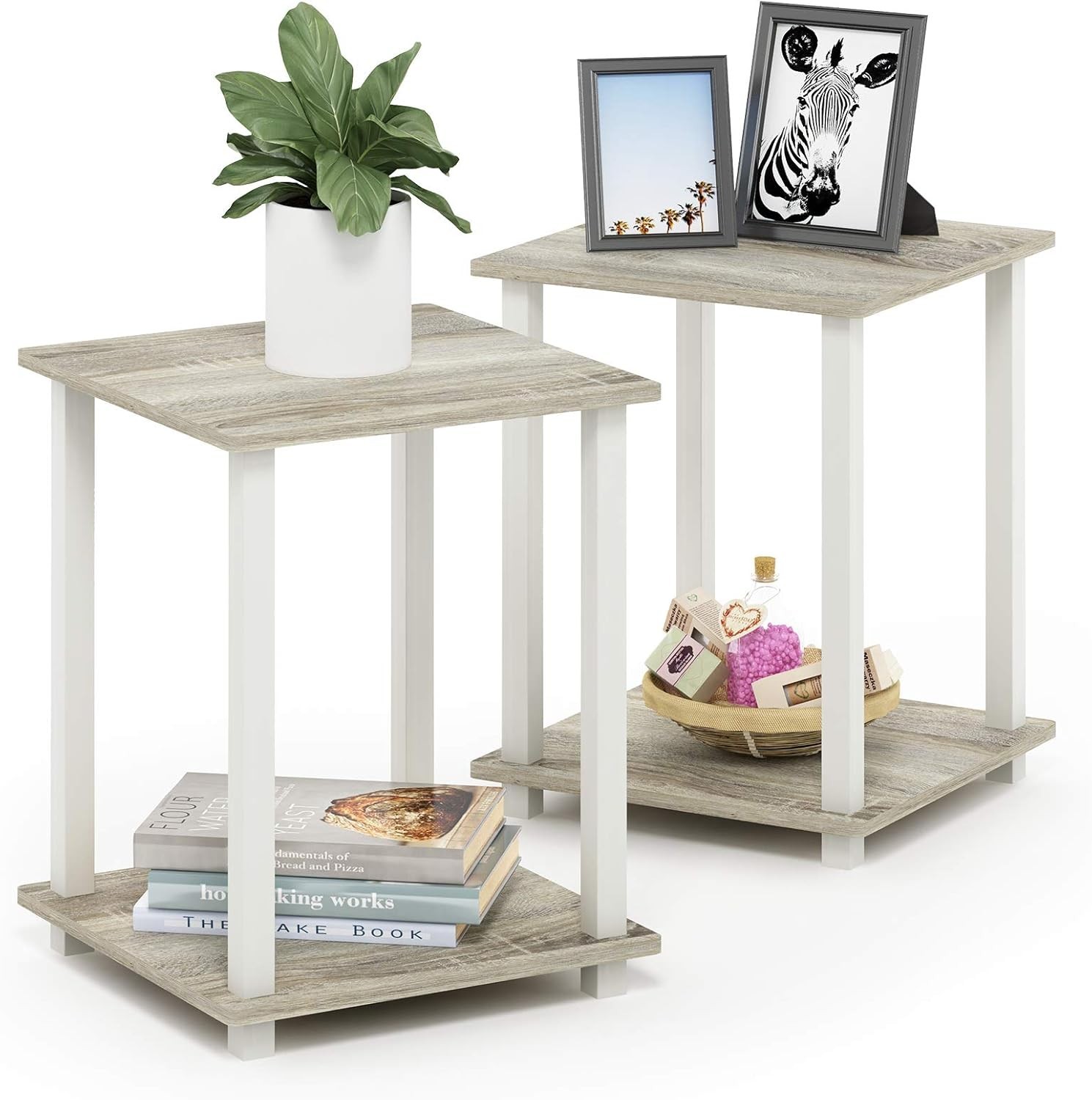 Simplistic Set of 2 End Table for Small Spaces Home Decor Sonoma Oak/White