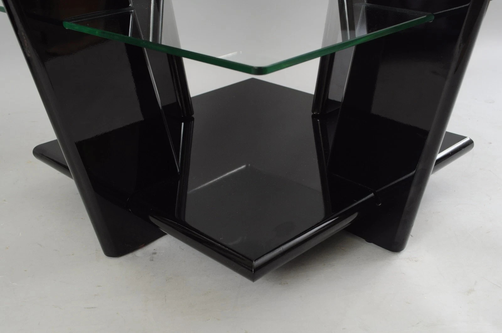 Contemporary Modern Black Lacquer & Glass 3 Tier Space Age End Tables – a Pair