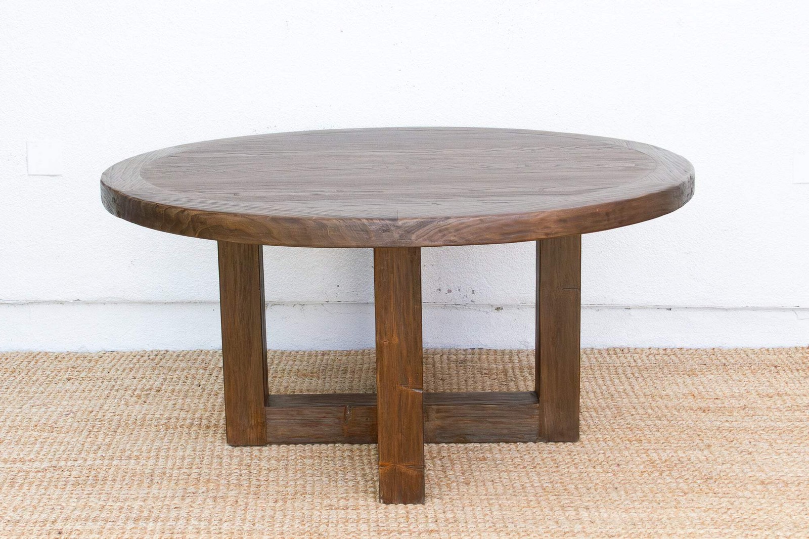 Large 60″ DM Rustic Elegant Reclaimed Elm Table, Natural Wood Farmhouse Table