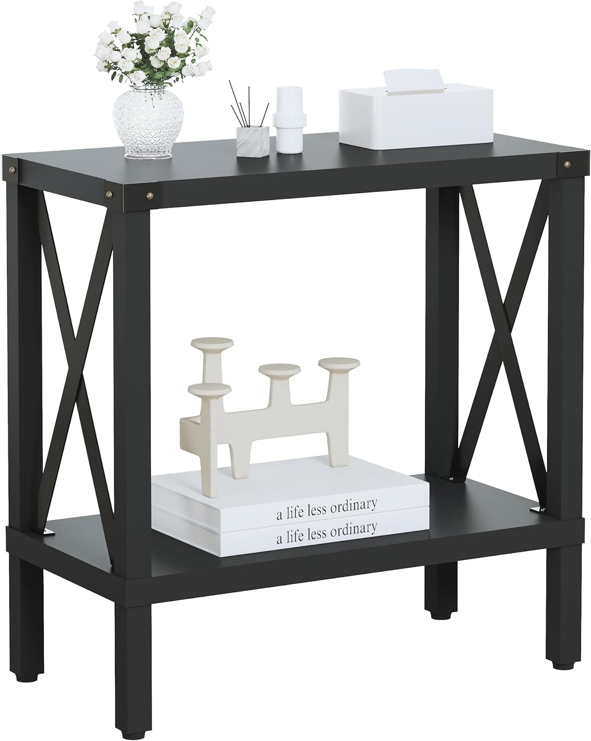Slim Farmhouse End Table with Storage – Stylish Black Nightstand for Any Room