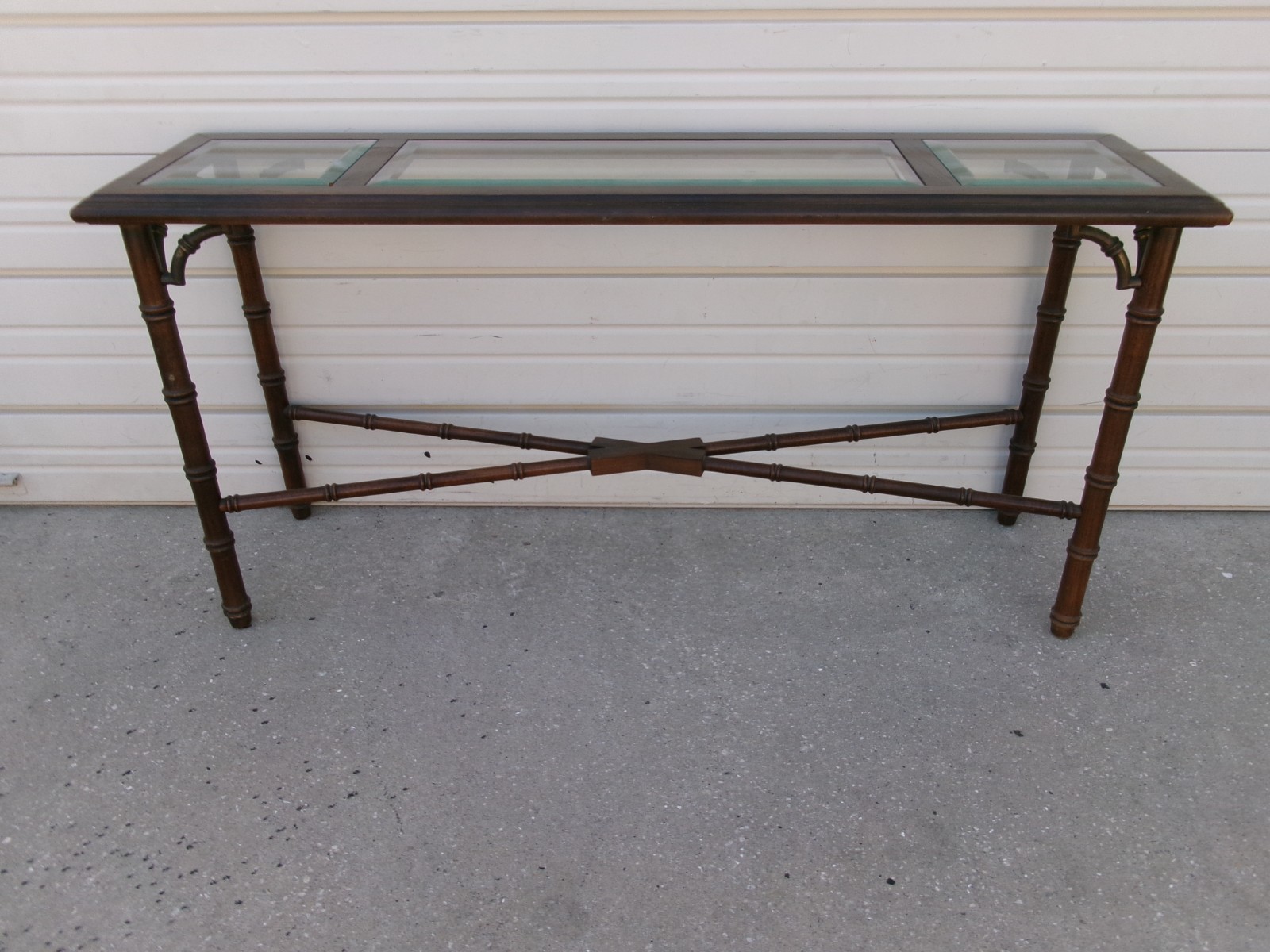 Lane Fretwork Faux Bamboo Console Sofa Table Regency Chinese Chippendale Brown
