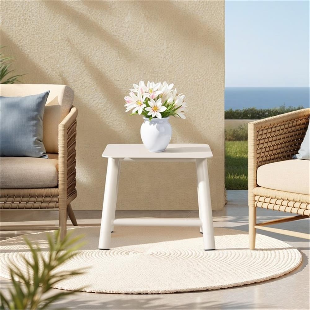Pemberly Row 19.5″ Square Outdoor Patio Side Table in Light Beige Gray