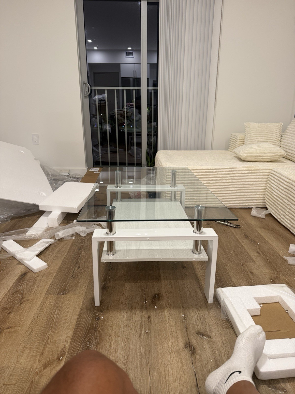 Modern Rectangular Glass Coffee Table White Base Two Tier Glossy Finish
