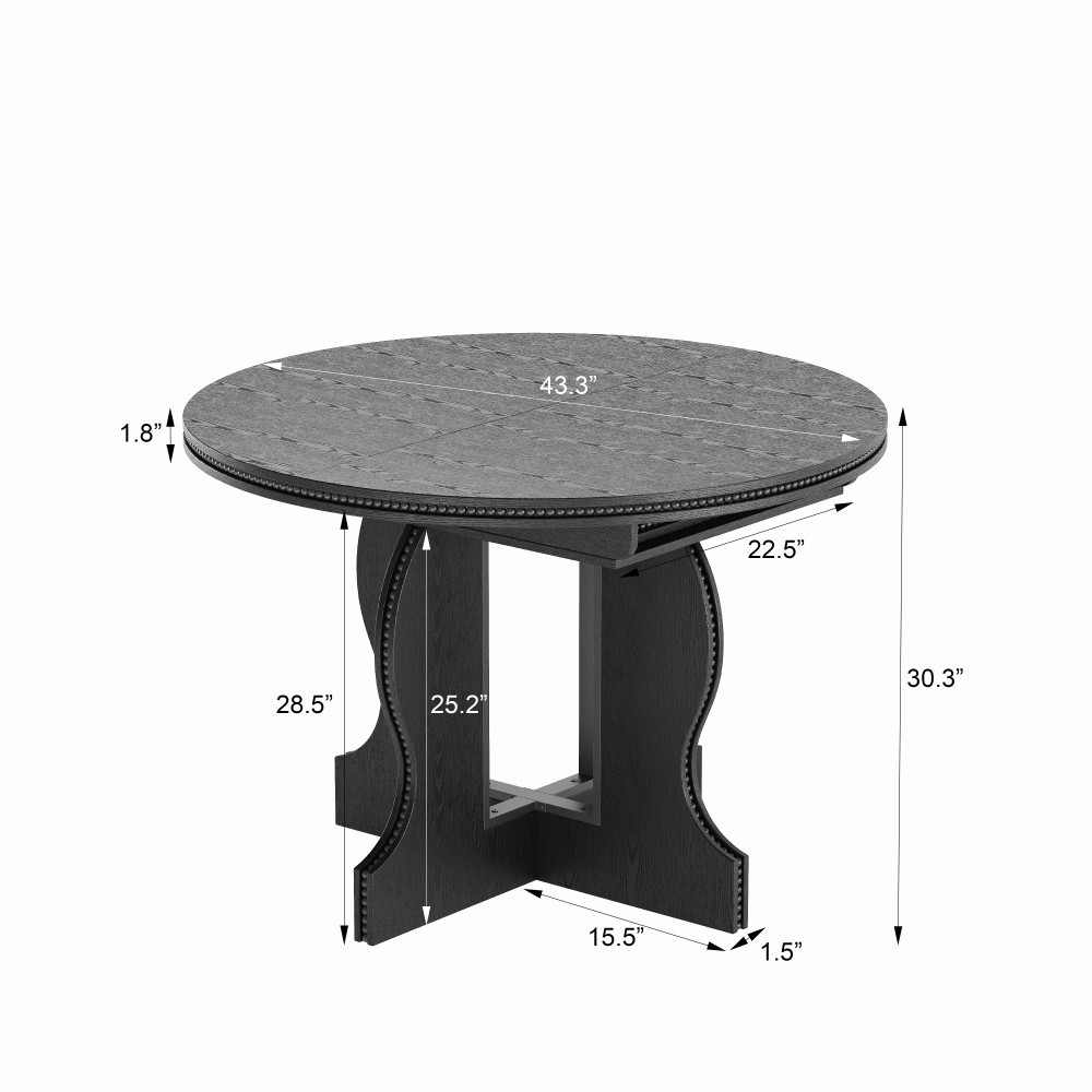 Farmhouse Expandable Round Oval Dining Table Glossy MDF Top Heavy Duty Wood Base