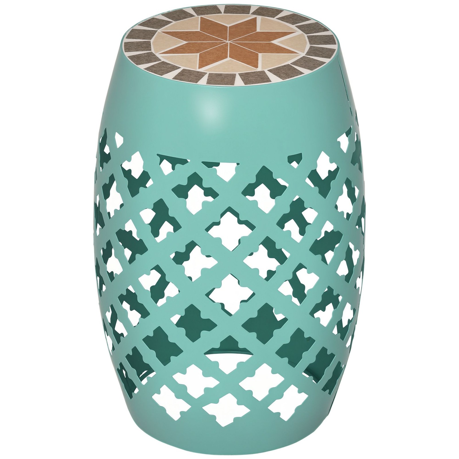 Flat Top Mosaic Garden Stool 12.25in Dia 18in Height 175lb Blue