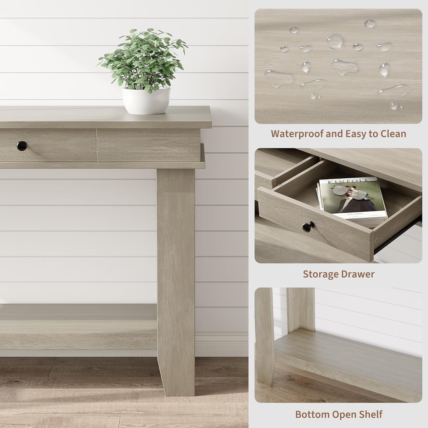 54″ Wooden Console Table, Entryway Table with Drawers & Open Storage Shelf