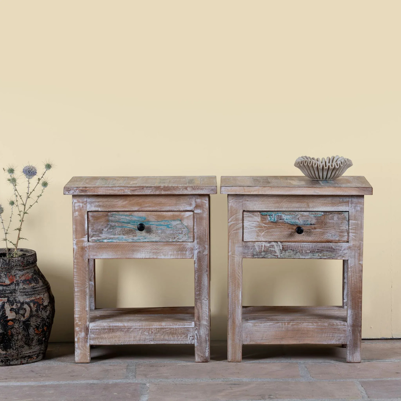 Artisan Handmade Bedside Table Solid Wood Hand Carved 19.7 × 13.8 × 23.6 inches