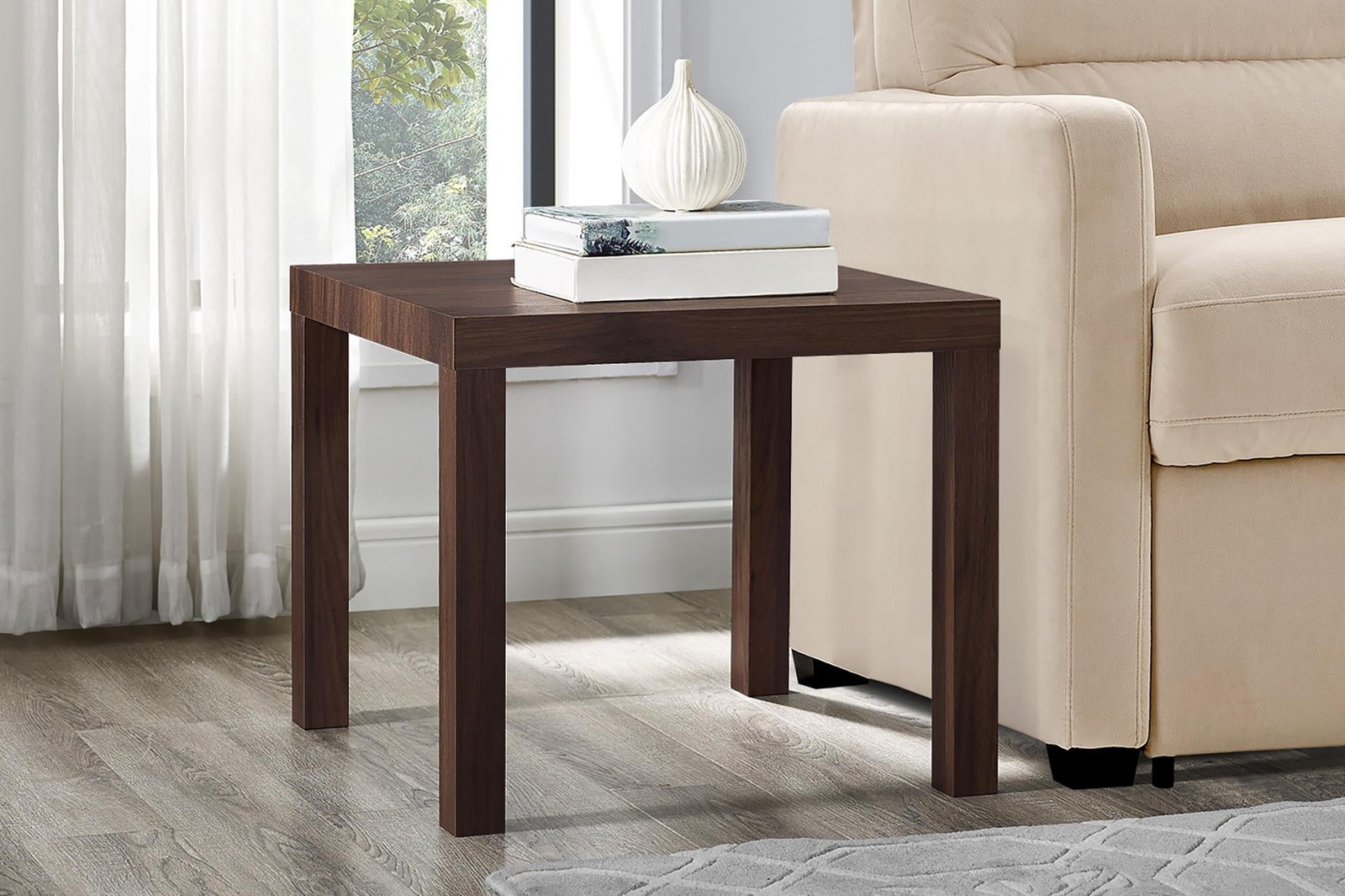 Black Oak Parsons End Table W/ PVC Laminate & Water Resistant Minimalist Design
