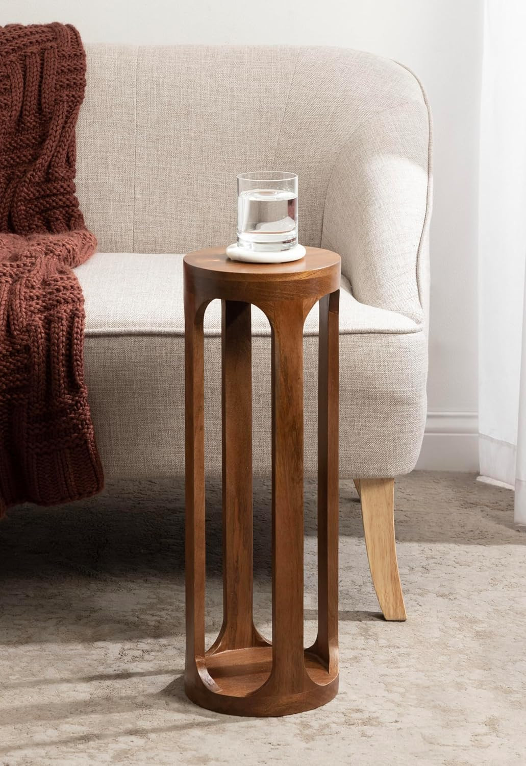 Dahl Wooden round Drink Table; 8 X 23; Walnut Brown; Mid-Century Modern Circle W