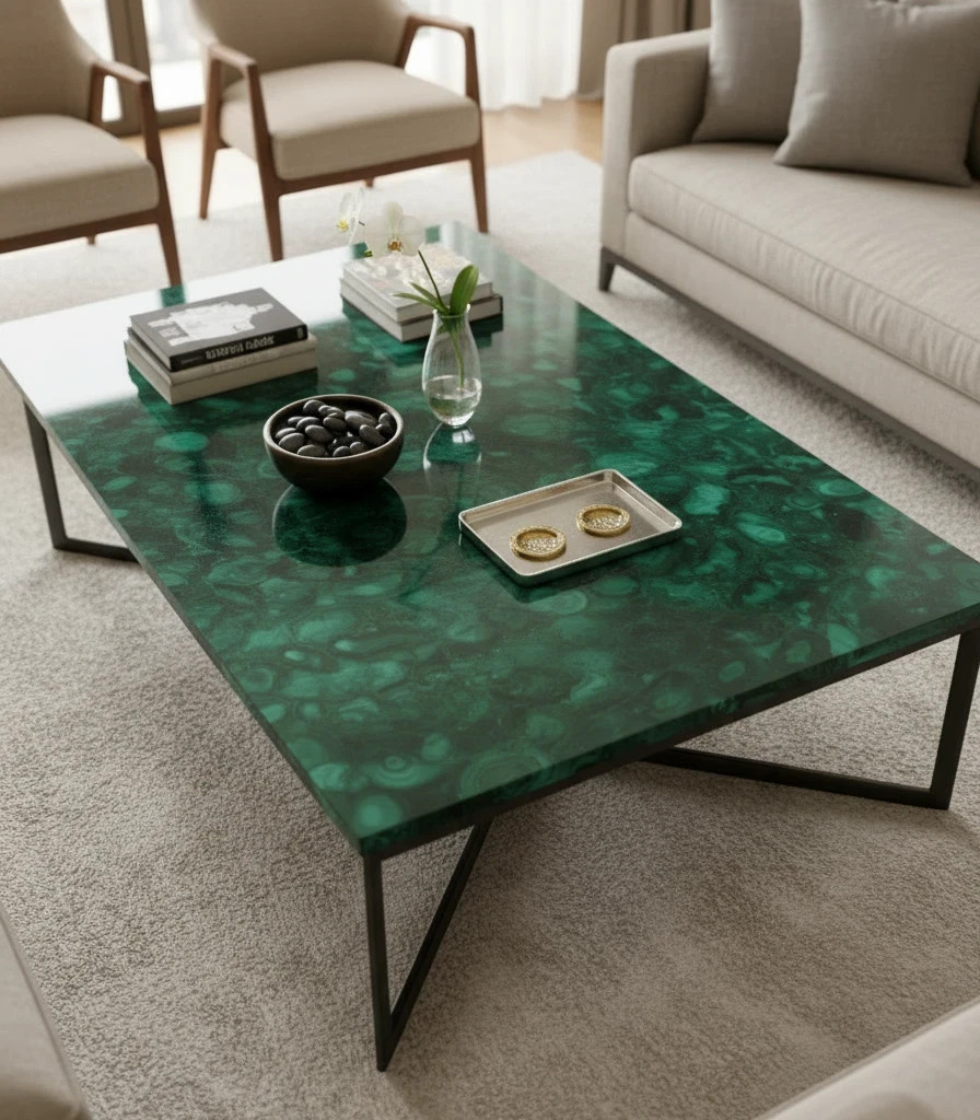 Handmade Green Agate Dining Table – Unique Gemstone Furniture for Home Decor