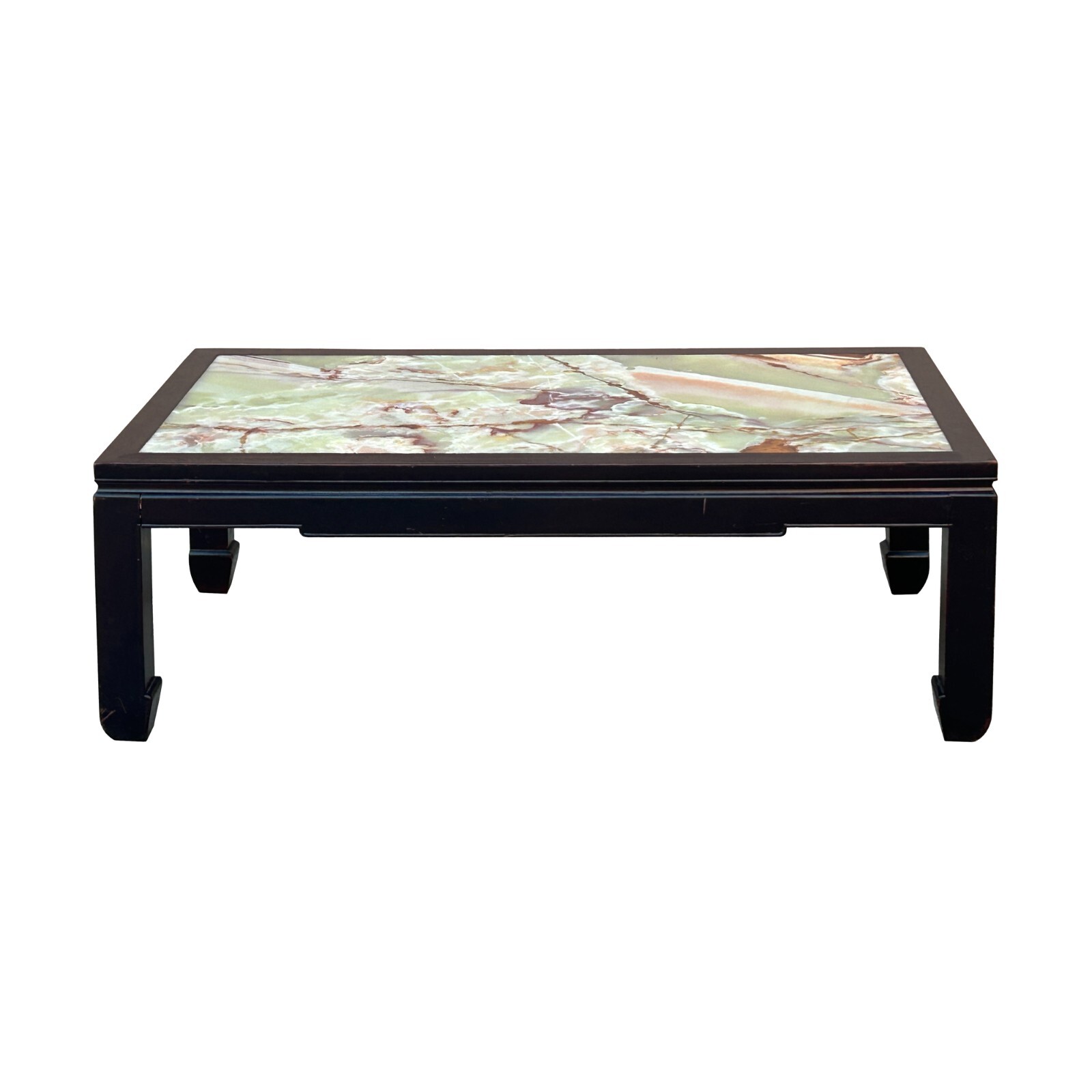 Vintage Brown Fabric Lacquer Rectangular Marble Stone Top Coffee Table cs7826