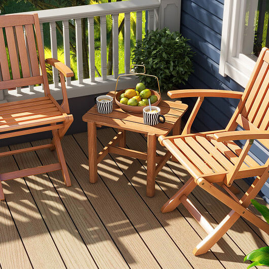 Patio Teak Wood Side Table with Slatted Tabletop for Yard – Color: Natural