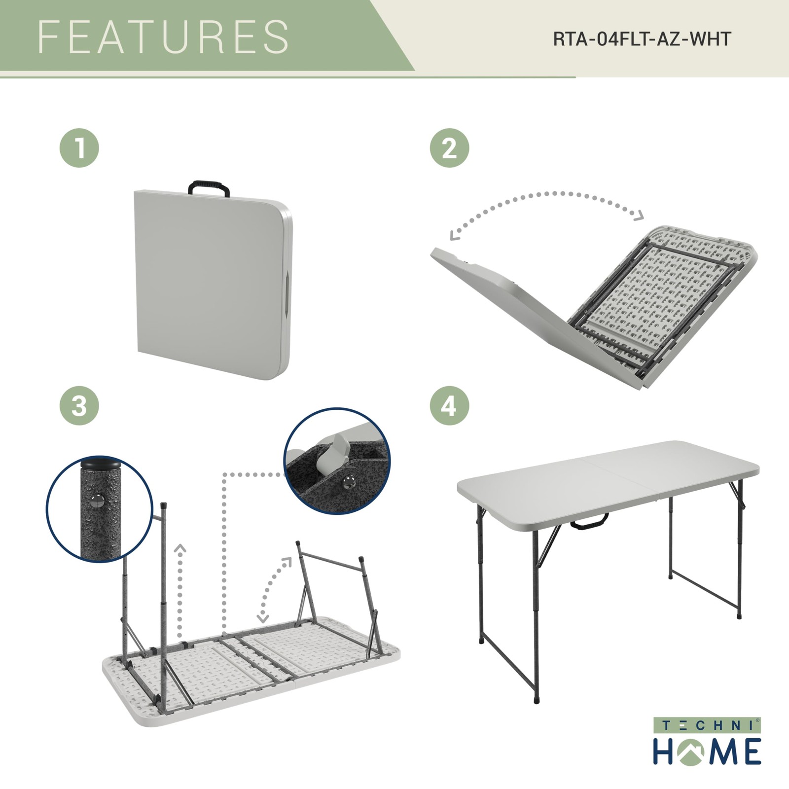 Height Adjustable 4 FT Granite White Folding Table – Premium 4 Foot Folding T…