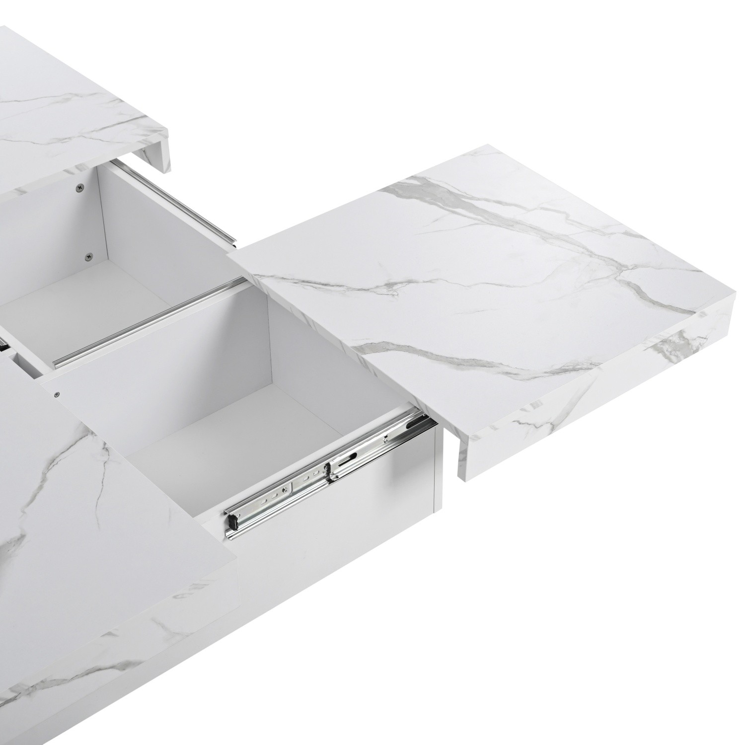 Modern Square Cocktail Coffee Table w/ White Marble Sliding Top & Hidden Storage