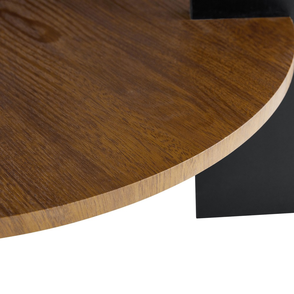 Round Coffee Table Side Table 2 Piece Set with Storage Shelf PVC Surface MDF