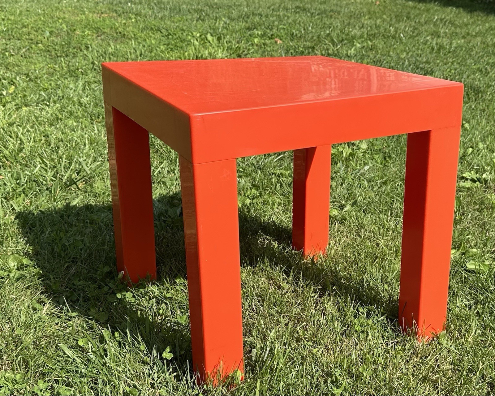 Parsons Plastic Table Kartell Style Red Orange Square Vintage Mid Century 16”