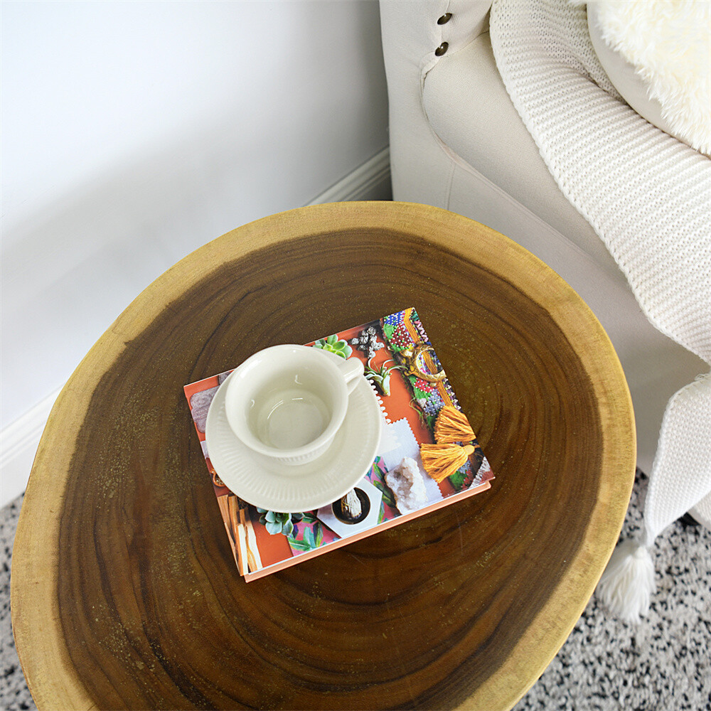 Rustic Natural Round End Table Wood Side Table, Nightstand, Plant Stand