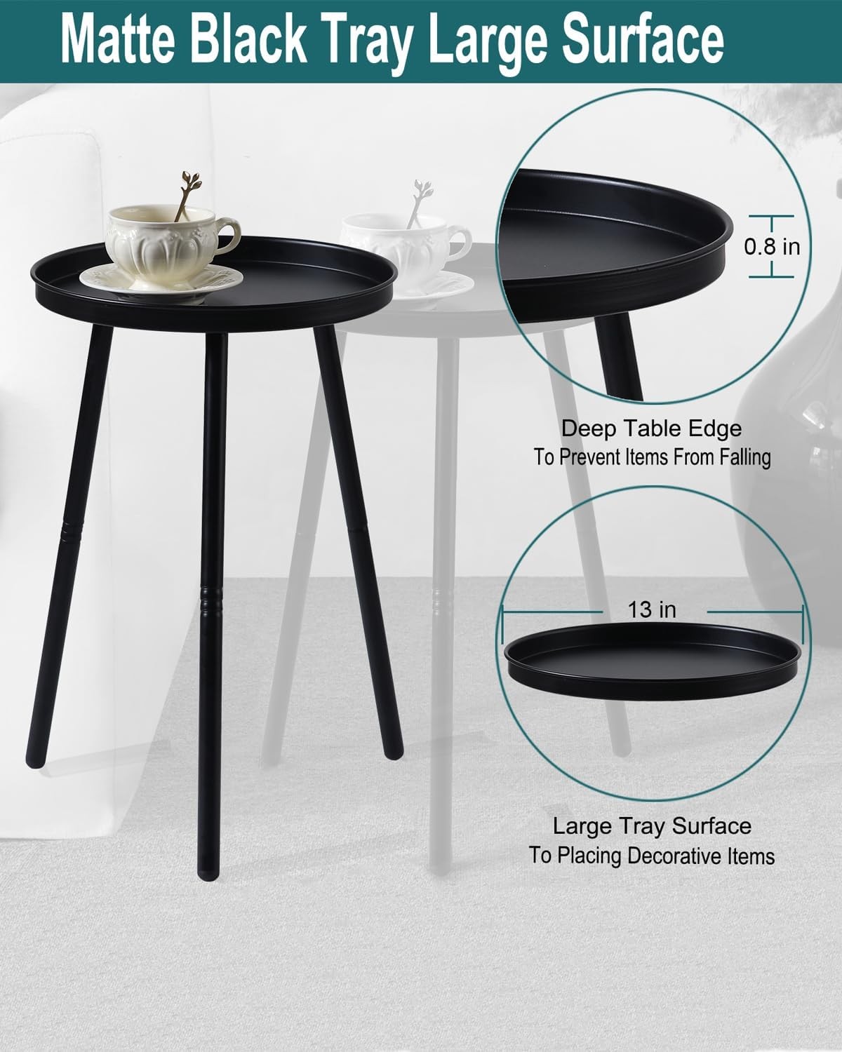Side Table End Table Any Room Small Side Tables Small Spaces All Matte Black W/