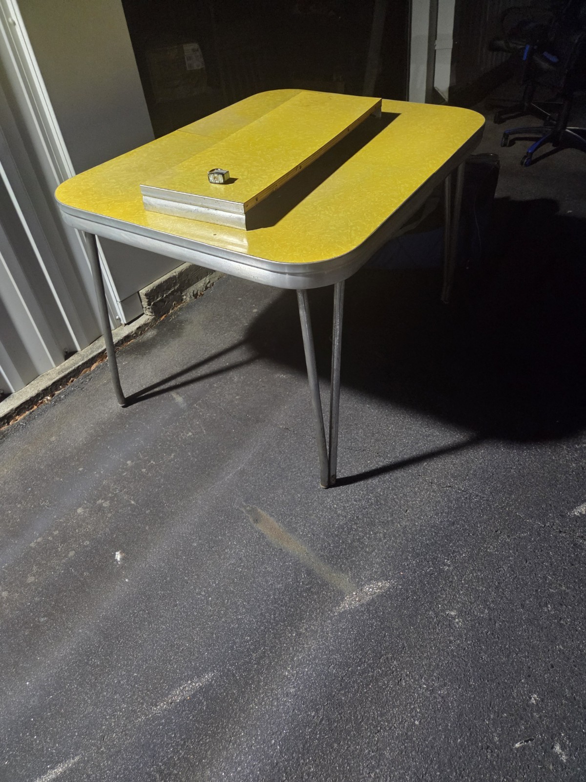 Vintage Retro Yellow Laminate Metal Dining Table Rectangular Kitchen Dining Room