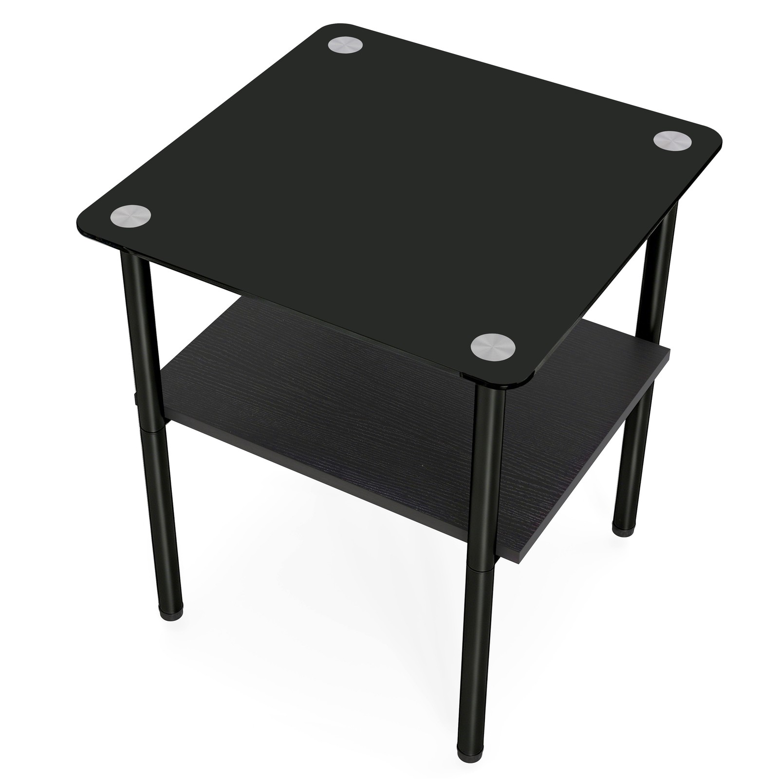 2-Piece Rectangular Glass Side Table, Tempered Glass Top, MDF Shelf, Black