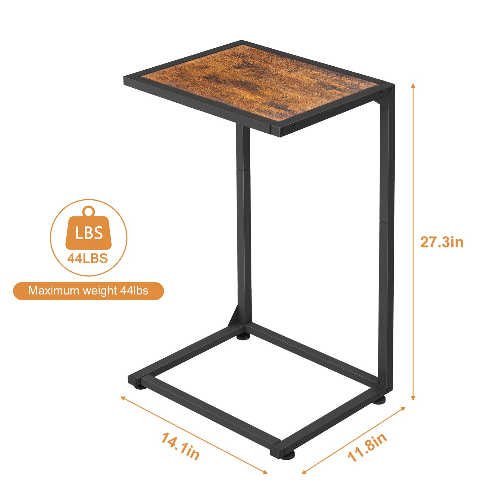 Set of 2 Rustic Brown C-Shaped Tables, End Table for Living Room & Small Spaces