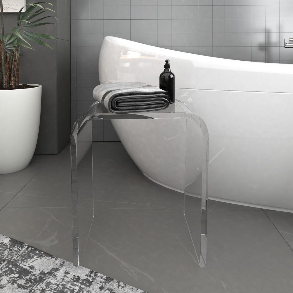 Clear Acrylic End Table – Waterfall Edges, Square Nightstand & Side Table