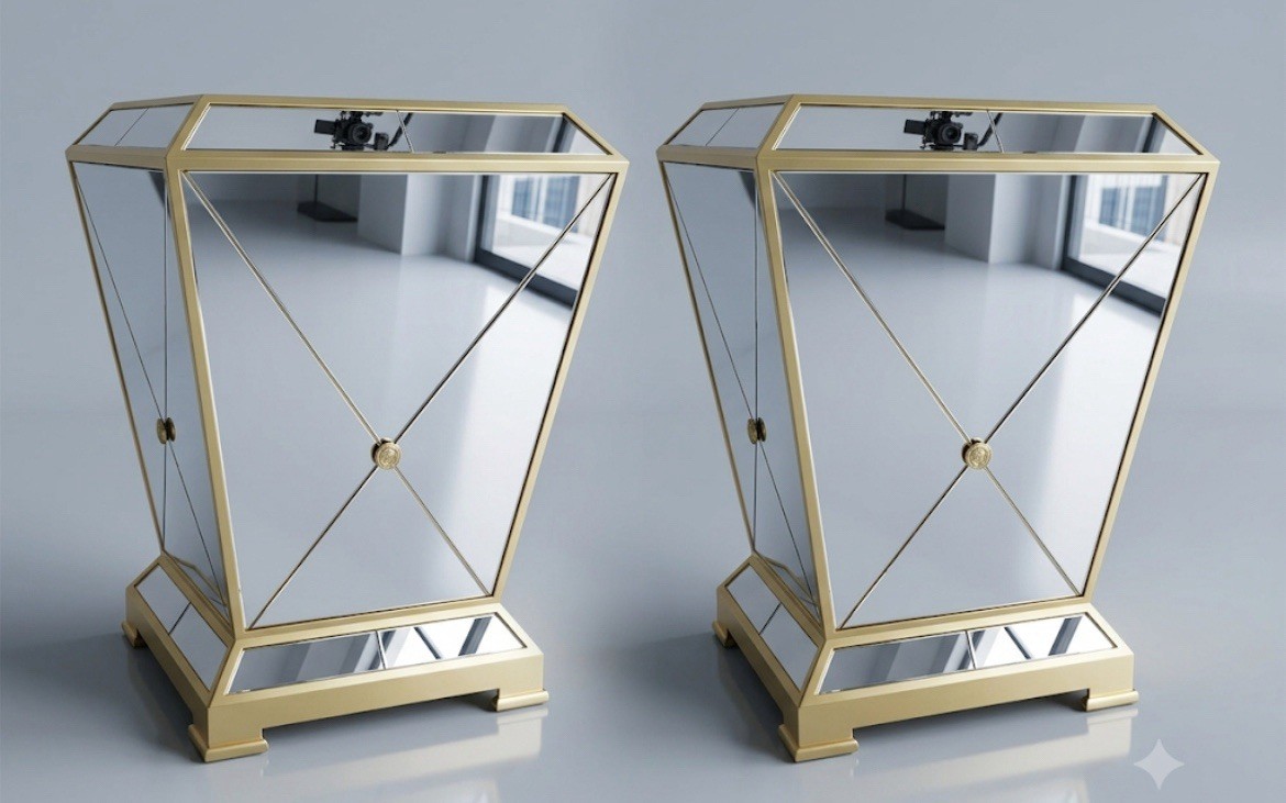 Pair of Z Gallerie Mirrored Dining Table Bases Hollywood Regency Style Pedestals