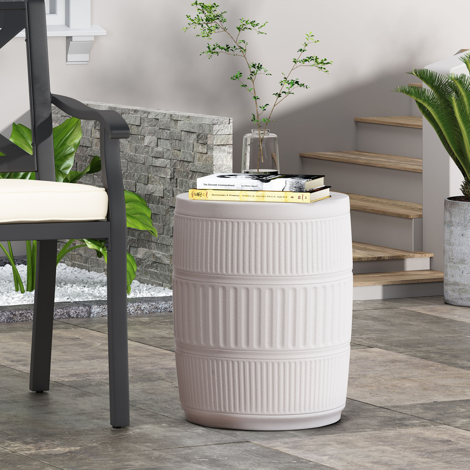 15″Round Magnesium Oxide Outdoor /Indoor End Accent Side Table Patio Table White