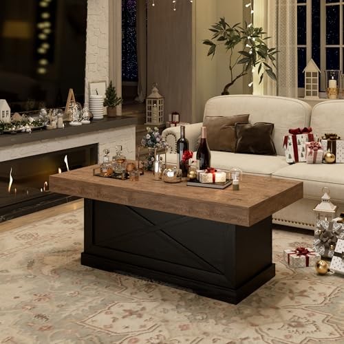 Coffee Table 39 in Rustic Center Table with X-Design Rectangular Dark Oak Black