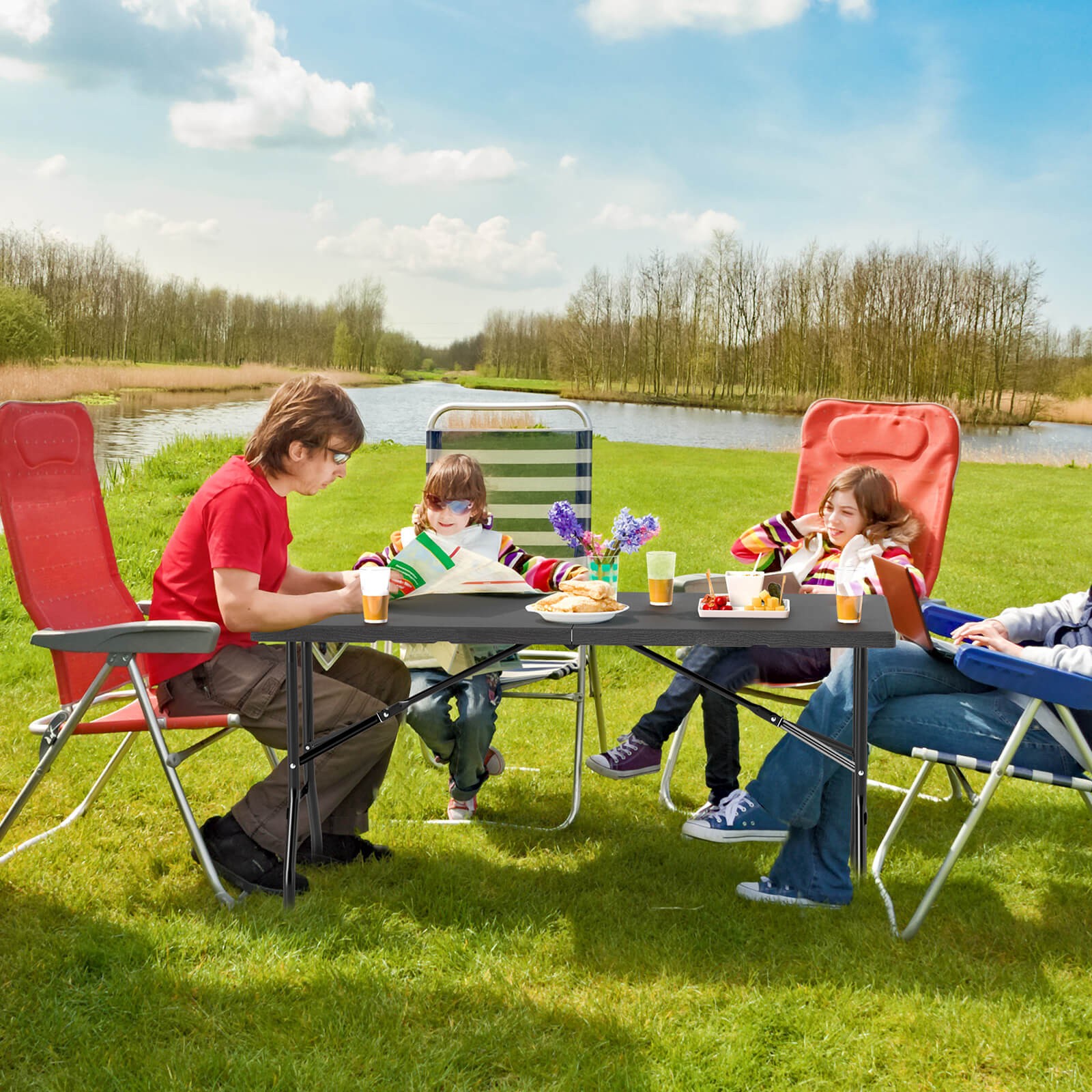 5FT Folding Table Indoor Outdoor Foldable Plastic Table 4-6 Person Picnic Table