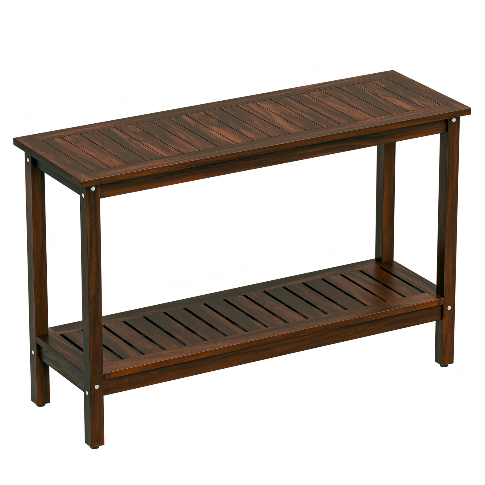 Outdoor Wooden Console Table with 2 Tier Shelf Patio Side Accent Table Coffee