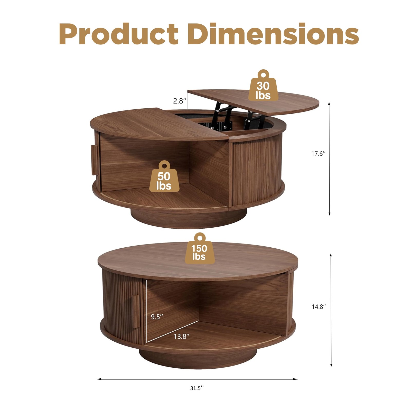 31.5″ Lift Top Round Coffee Table, Center Table with Storage for Living Room