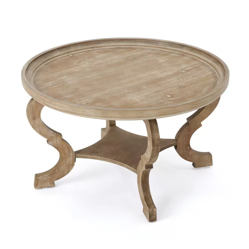 Althea 33 In. Natural Brown Wood round Coffee Table