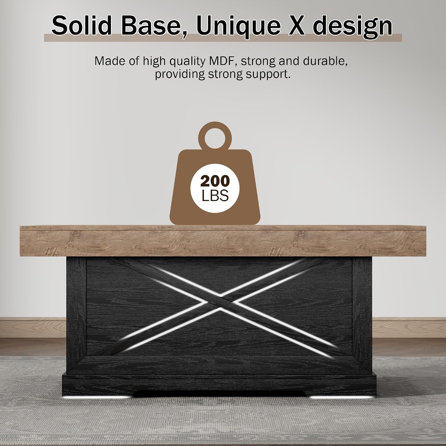 Coffee Table 39 in Rustic Center Table W/ X-Design Wooden Pedestal Living Room