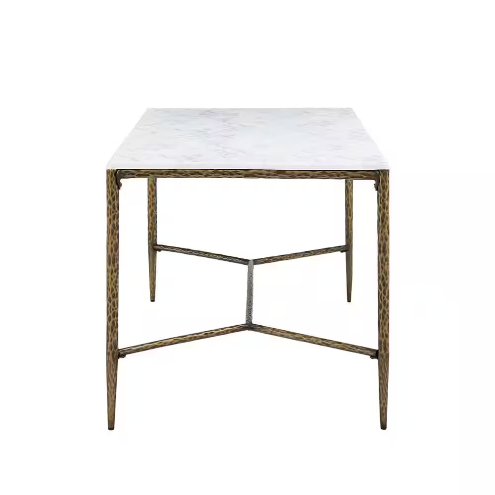 Scarlett White plus Forged Brass Wood Top 70.87 In. W 4-Legs Rectangle Dining Ta