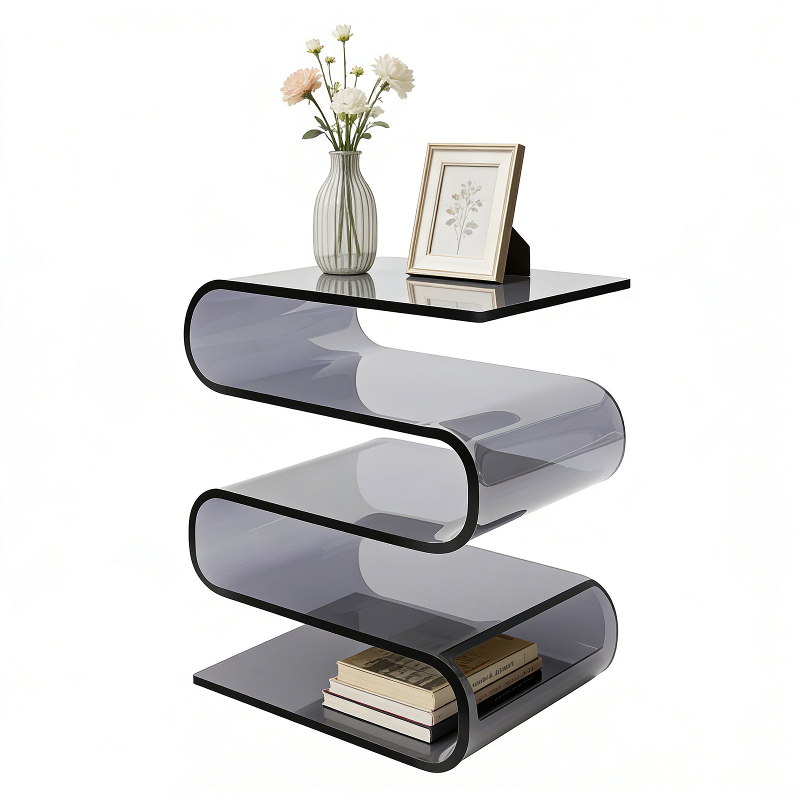 S-Shaped Side Table Creative Nightstand for Bedroom and Living Room Black