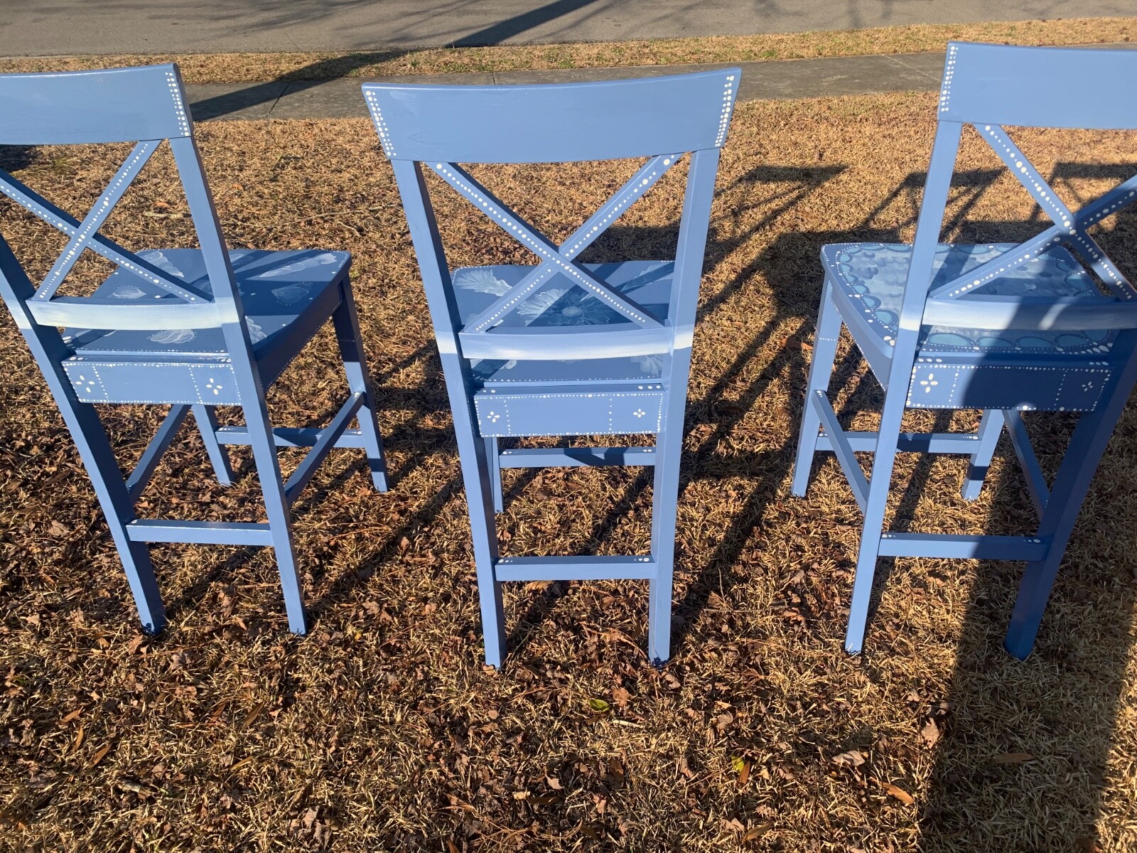Handpainted Spring Blue Chairs (Set of 3) NEW