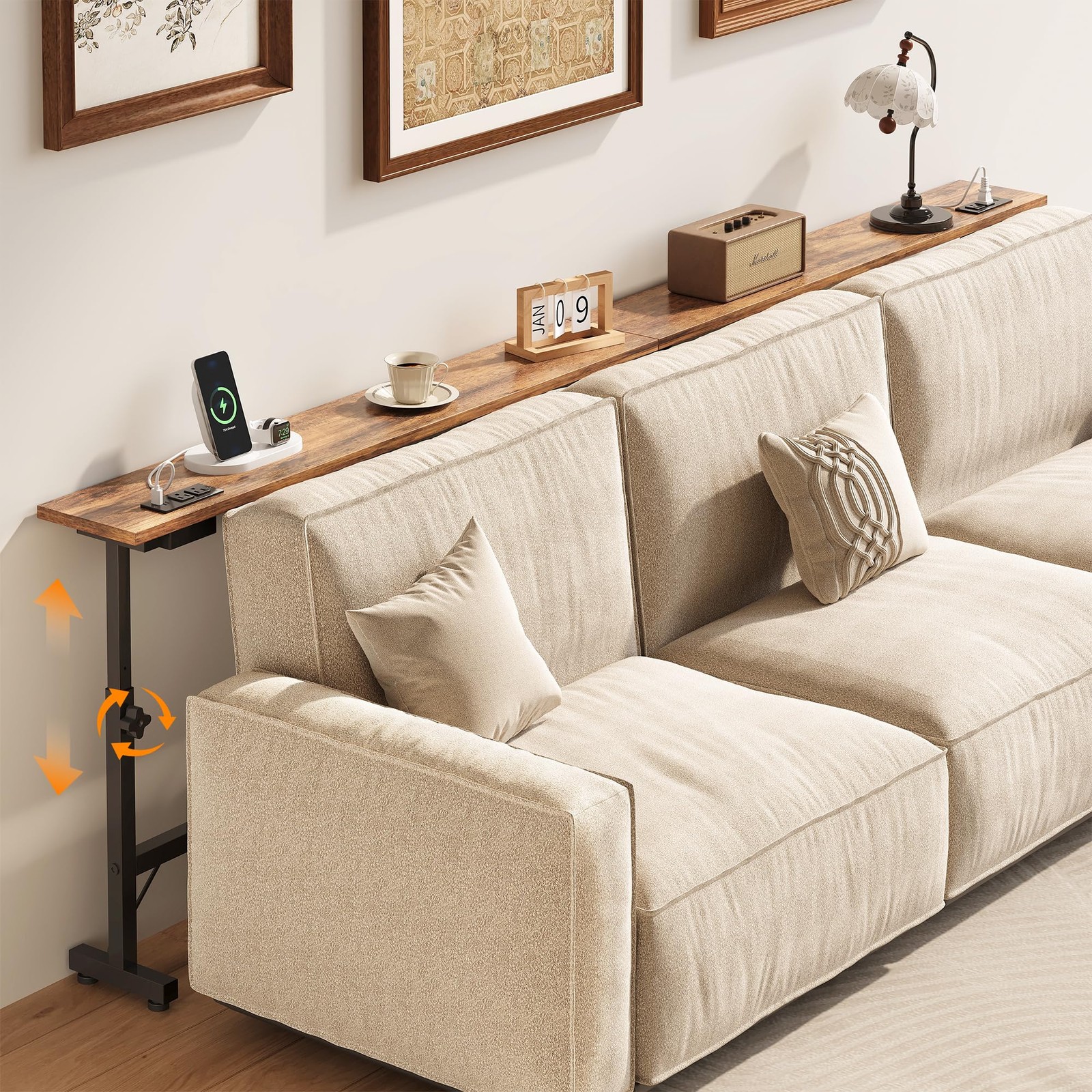 2 Pack 79″ Behind Couch Table with Adjustable Height Narrow Console Sofa Tabl…
