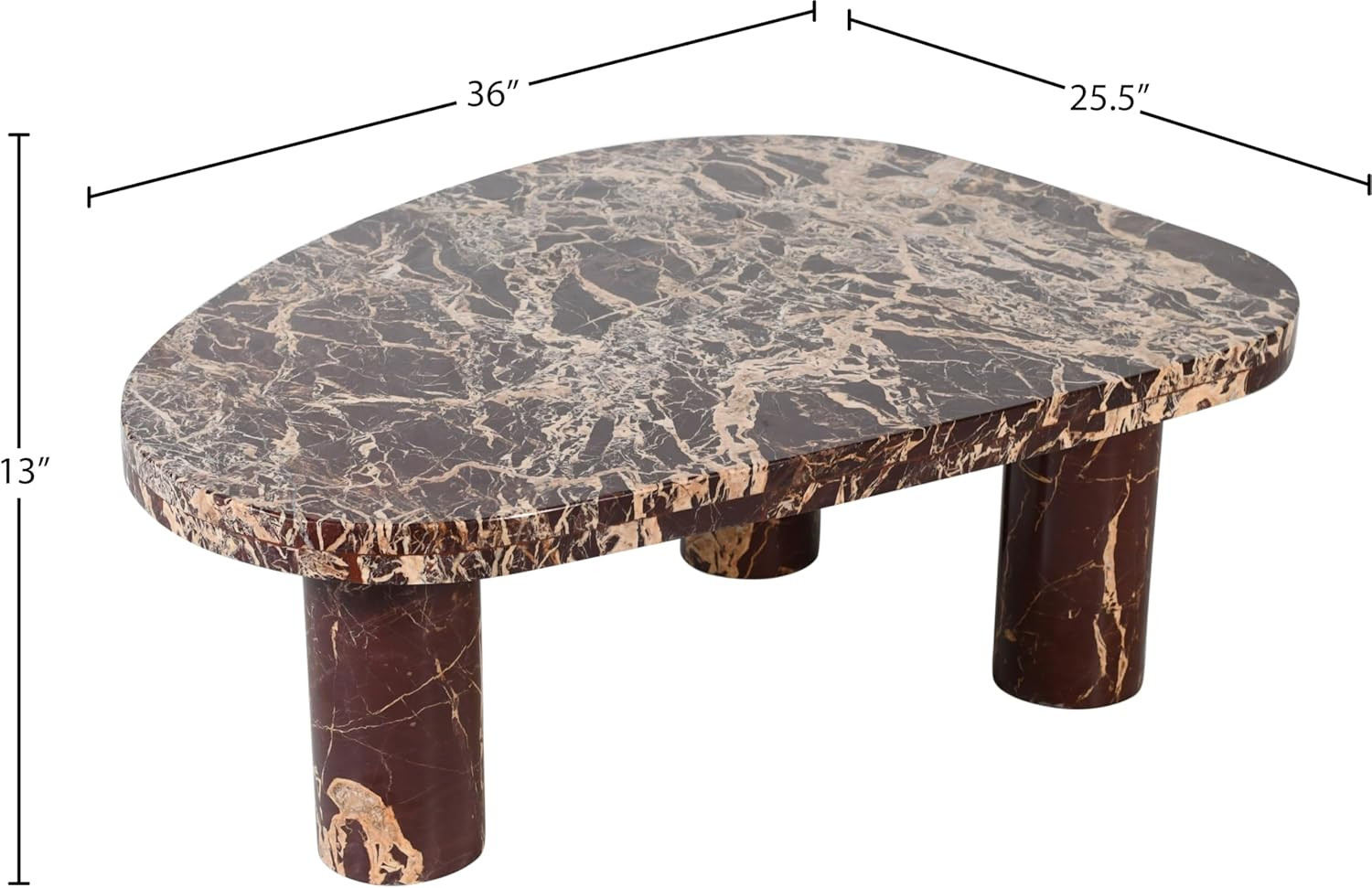 Art Deco Coffee Table with Burgundy Red Marble – Messina Collection 36″ W
