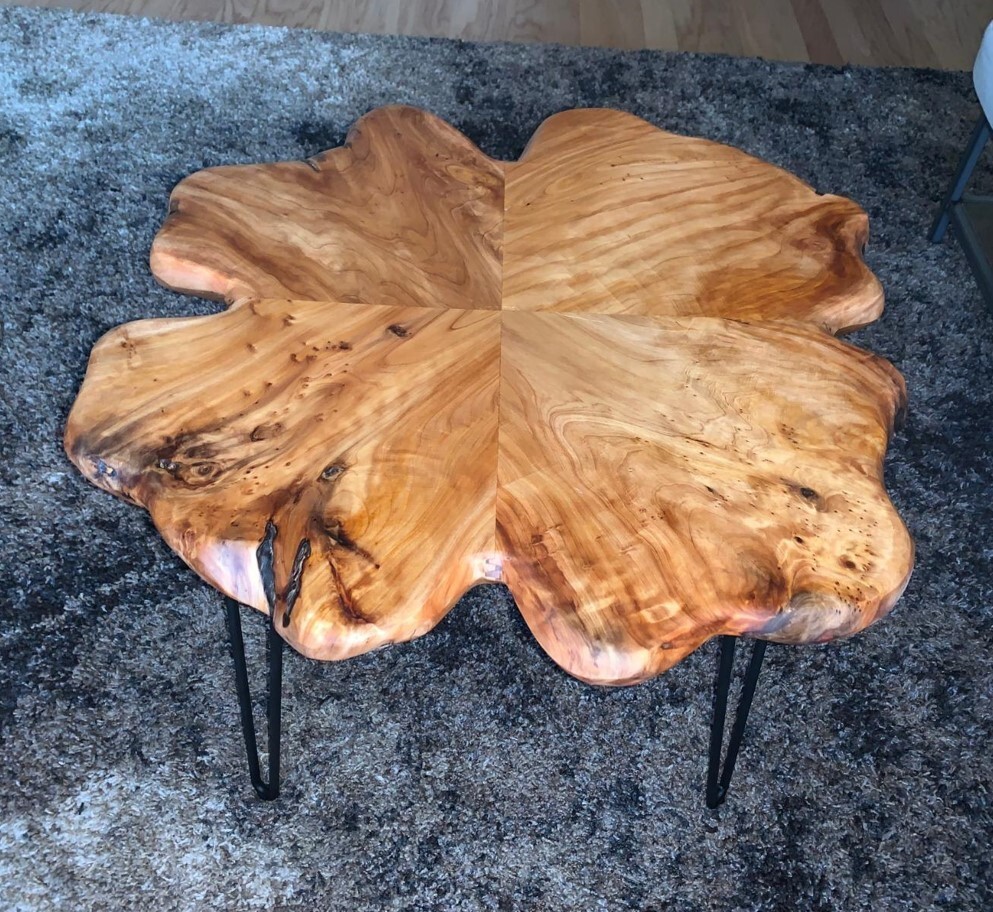 Live Edge Wood Coffee Table Unique Cedar Tree Stump Mid Century Log Cabin Accent
