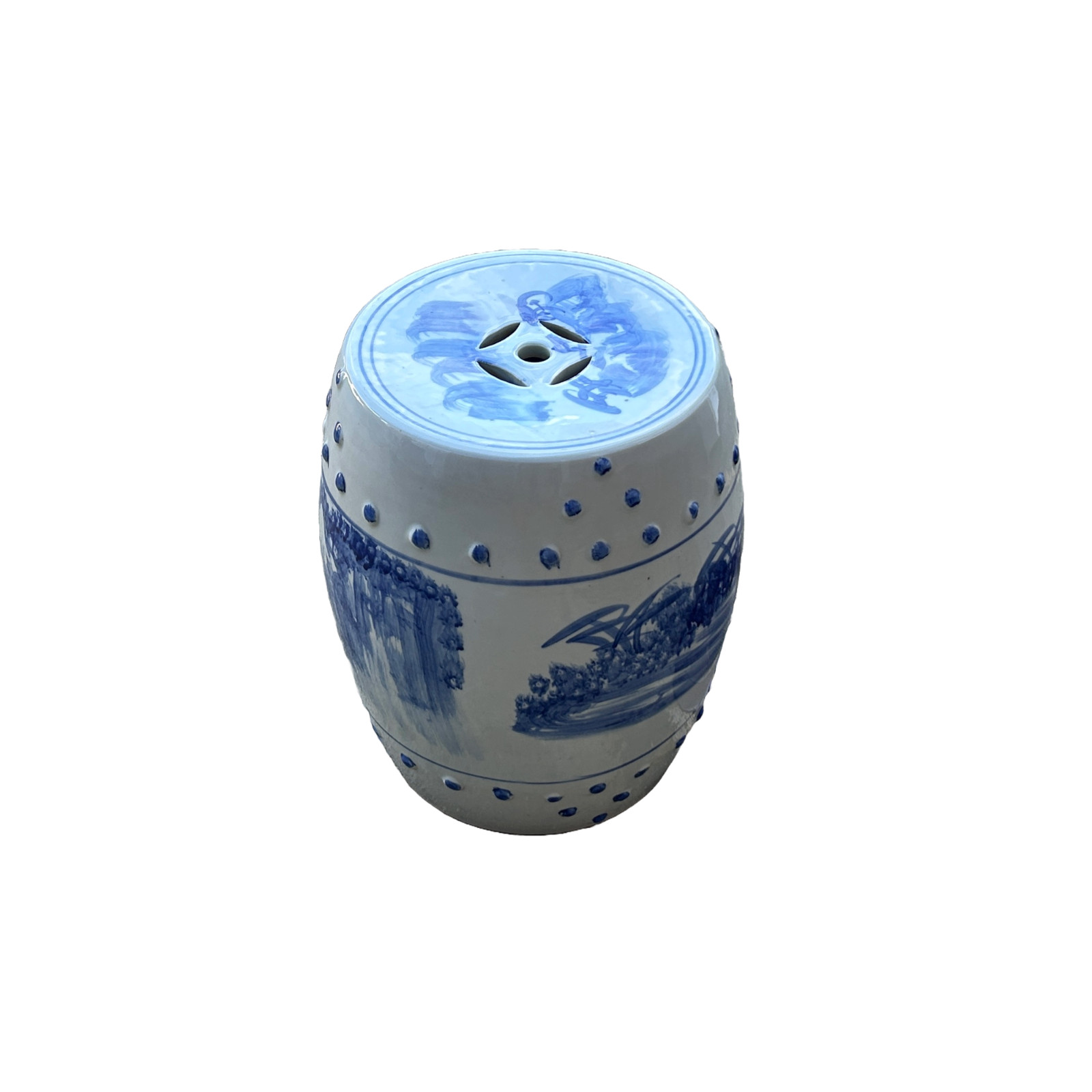 Chinese Blue & White Porcelain Scenery Round Stool Table ws4768
