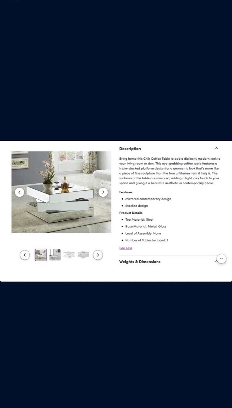 18 in x 39 in Everly Quinn Mirrored Coffee Table in Excellent condition 