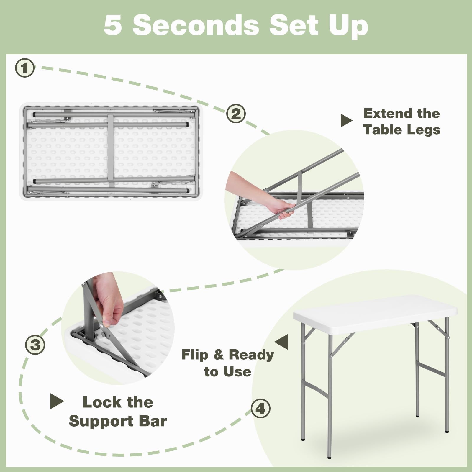 2.7ft Rectangular Folding Table for All-Occasion, Foldable with HDPE Tabletop