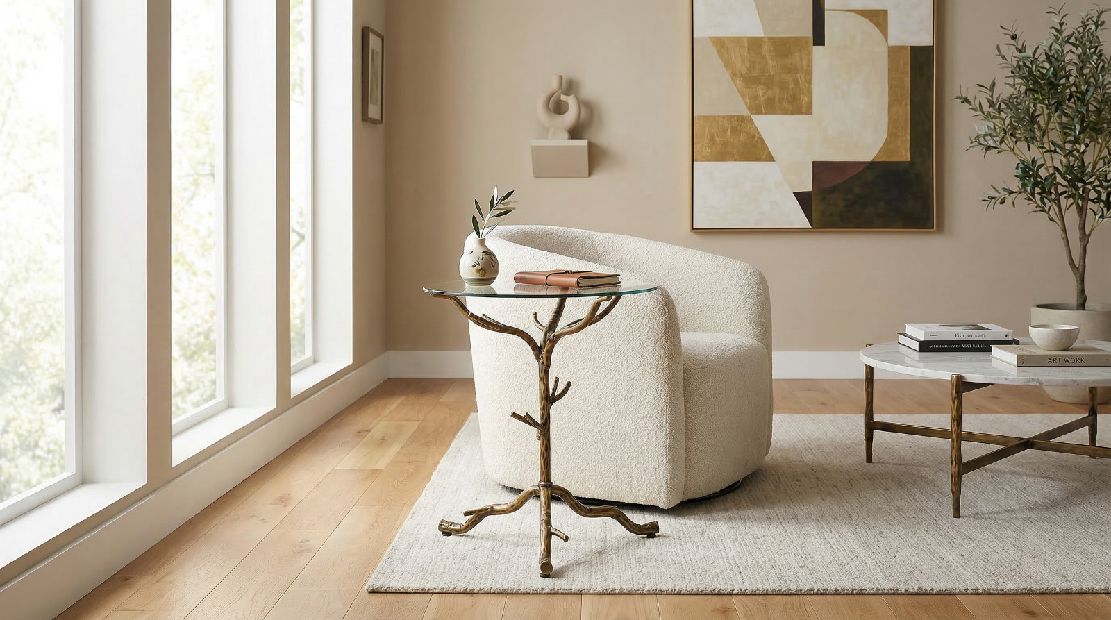 Round Glass End Table with Metal Base Side Table for Living Room Accent Table