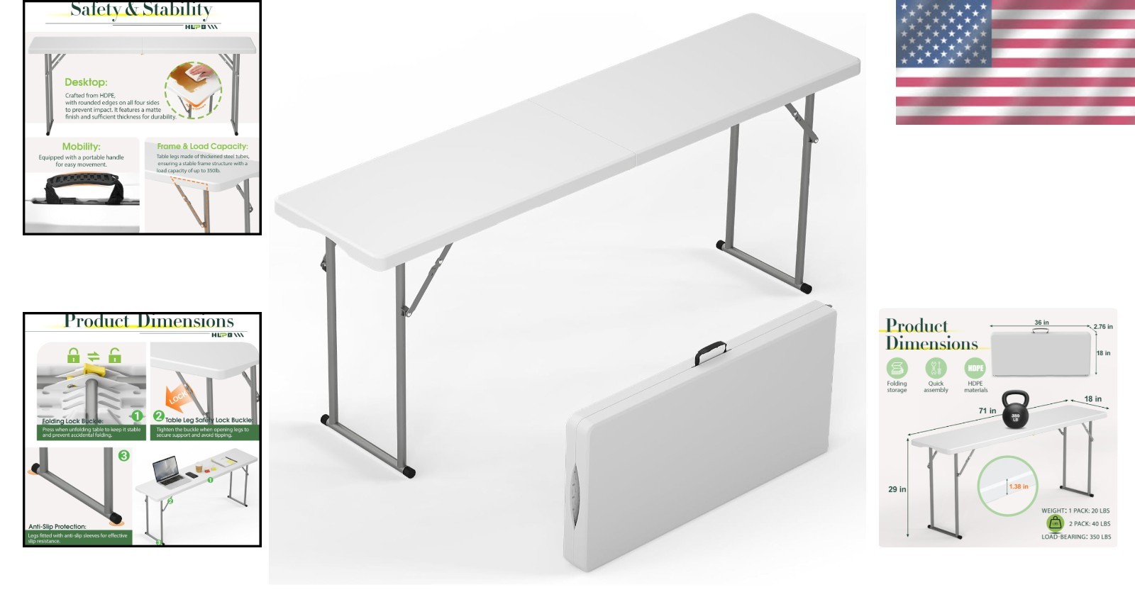 Elegant 6 FT Folding Table with Anti-Fold Safety Locks – Indoor/Outdoor Use
