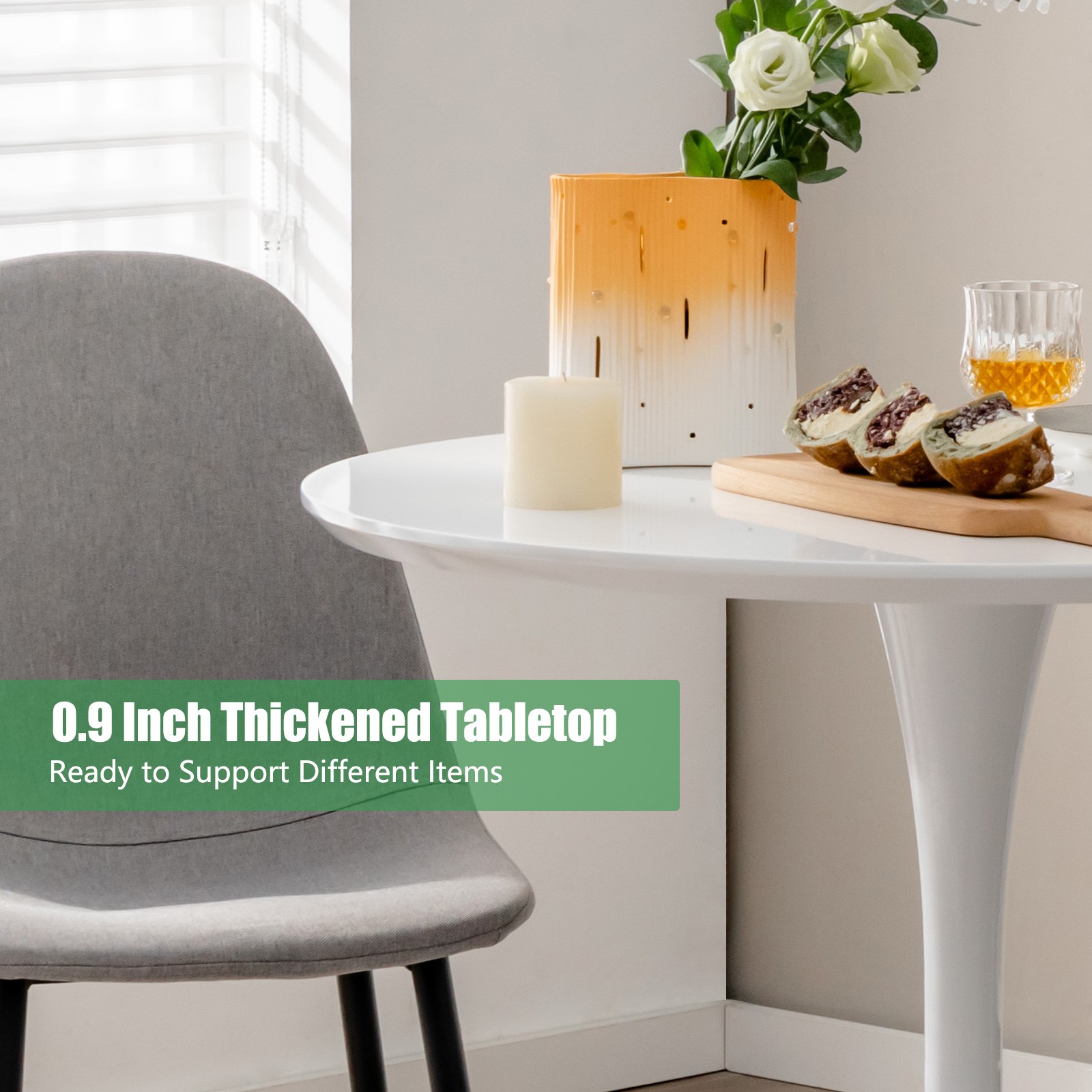 32″ Modern Tulip Kitchen Table Round Dining Table W/MDF Top& Metal Pedestal Base