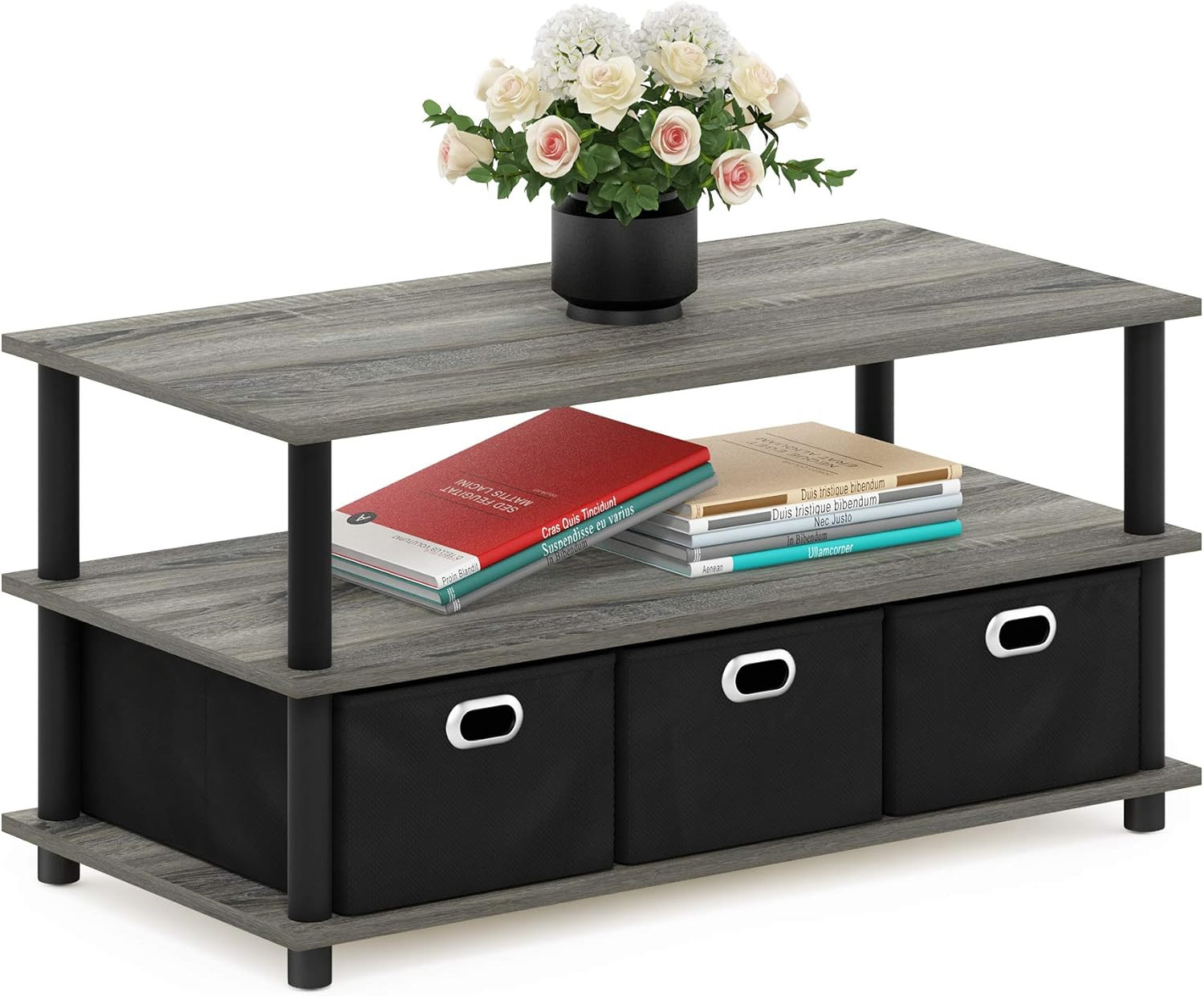 Turn-N-Tube Coffee Table, 31.22D X 15.5W X 15.8H In, French Oak Grey/Black/Black