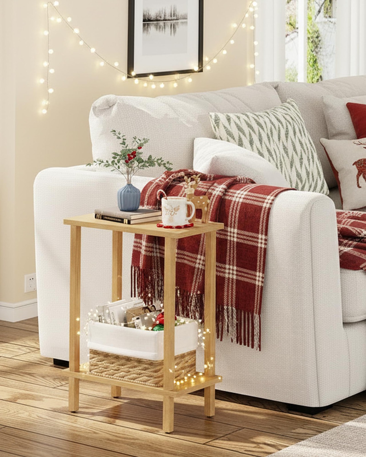 Natural TB01BN062 Small Narrow Side End Table Skinny Sofa Slim Nightstand Desk